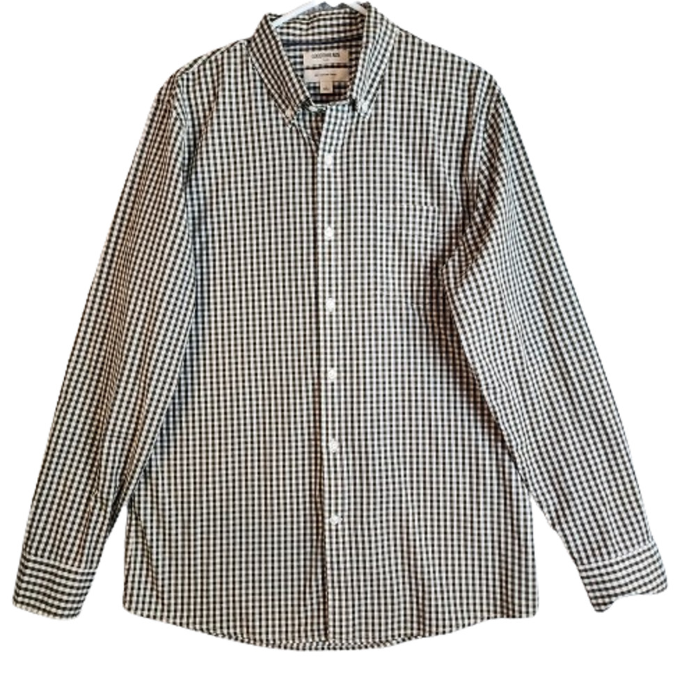 Goodthreads Poplin Mens Shirt Slim Fit Black and White Gingham Size L